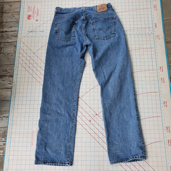 Levi's 501 Button Fly Straight Jeans 34x32 Men's Red Tab Denim Vintage Stained - Picture 10 of 16